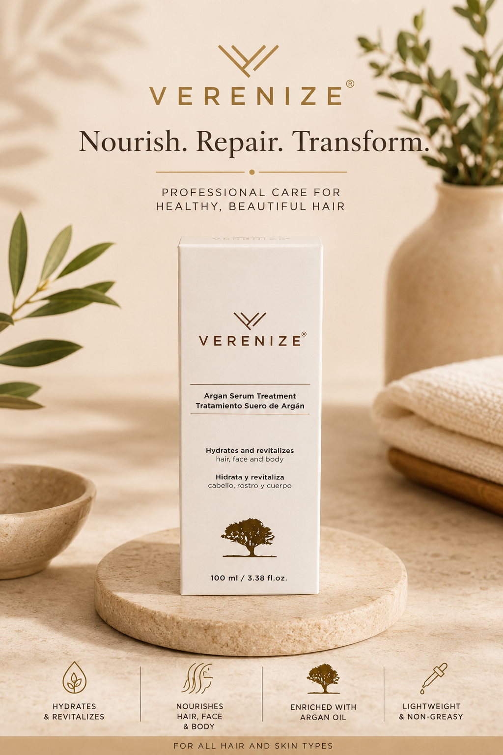 Verenize Argan Serum Treatment — Hair, Face & Body