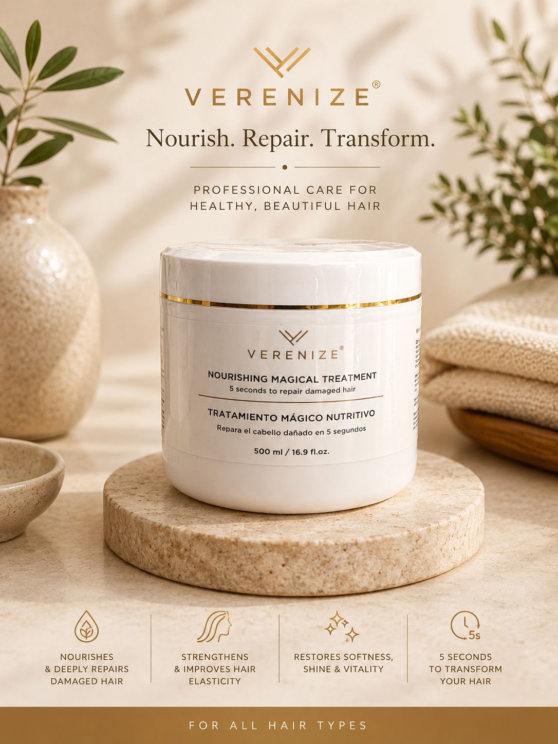 Verenize Nourishing Magical Treatment — Repairs Damaged Hair in 5 Seconds
