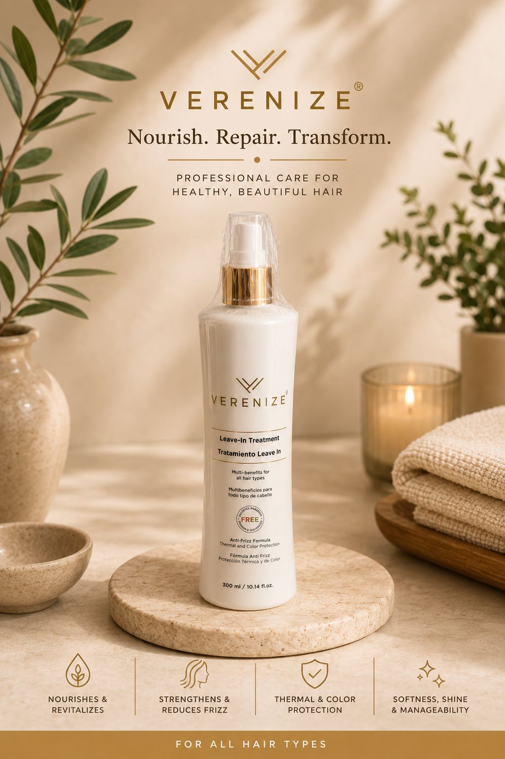 Verenize Leave-In Treatment — Anti-Frizz Thermal & Color Protection